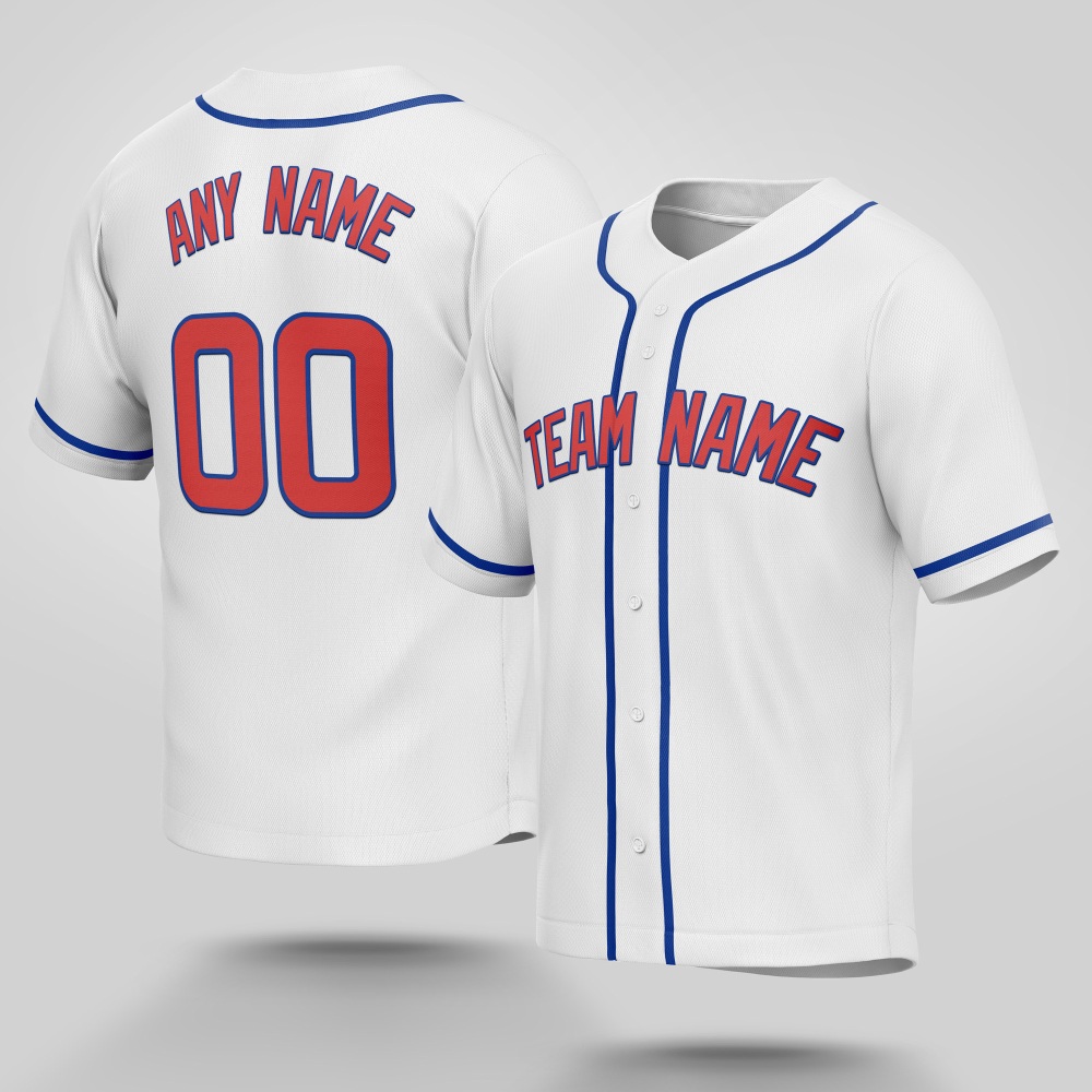 Customized White Red Blue Baseball Jersey - Fan Custom Gear